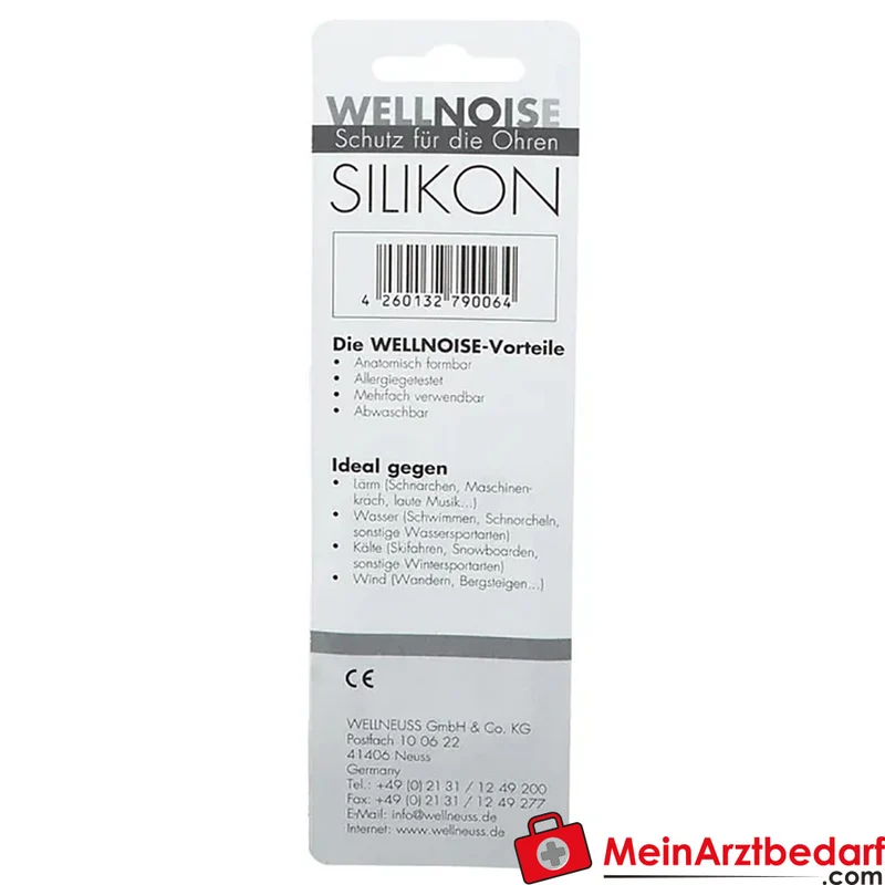 WELLNOISE Ohrenstopfen medizinisches Silikon, Dämpfung ca. 22 dB, Blister 6 Stück