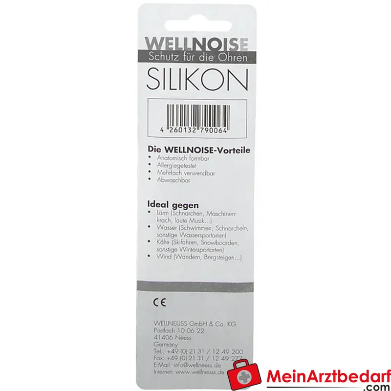 WELLNOISE Ohrenstopfen medizinisches Silikon, Dämpfung ca. 22 dB, Blister 6 Stück