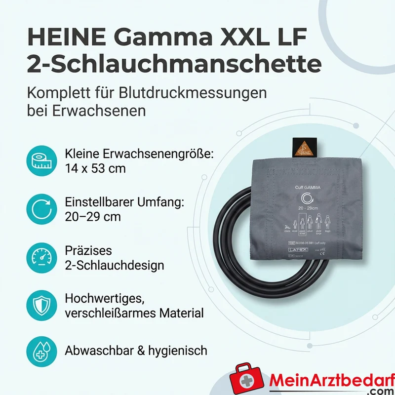 HEINE Gamma XXL LF 2‑Schlauch Blutdruckmanschette Erwachsene 14 x 53 cm (Umfang 20–29 cm)