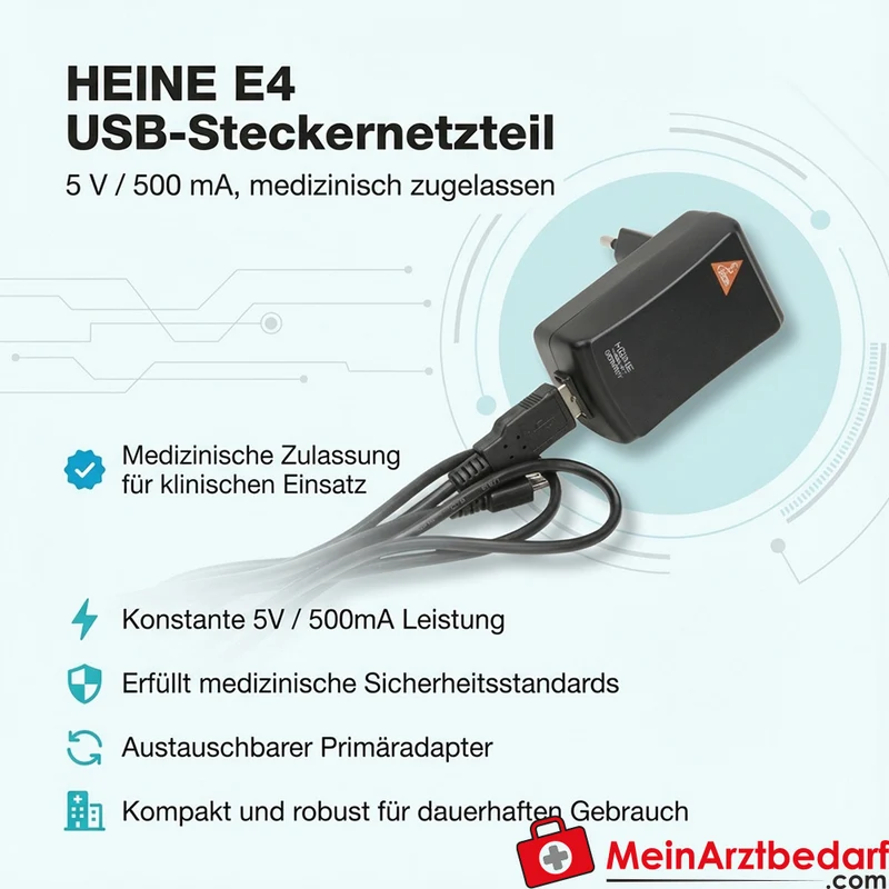HEINE E4 USB-Steckernetzteil 5 V/500 mA mit USB-Kabel, medizinisch zugelassen