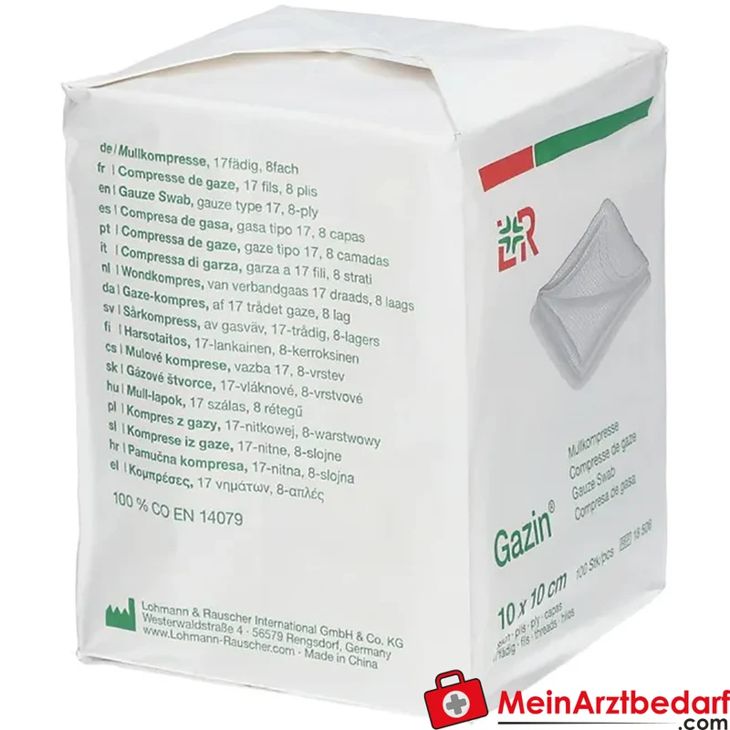 Gazin Mullkompresse 10 x 10 cm unsteril 8-lagig Verbandmull 100 Stück