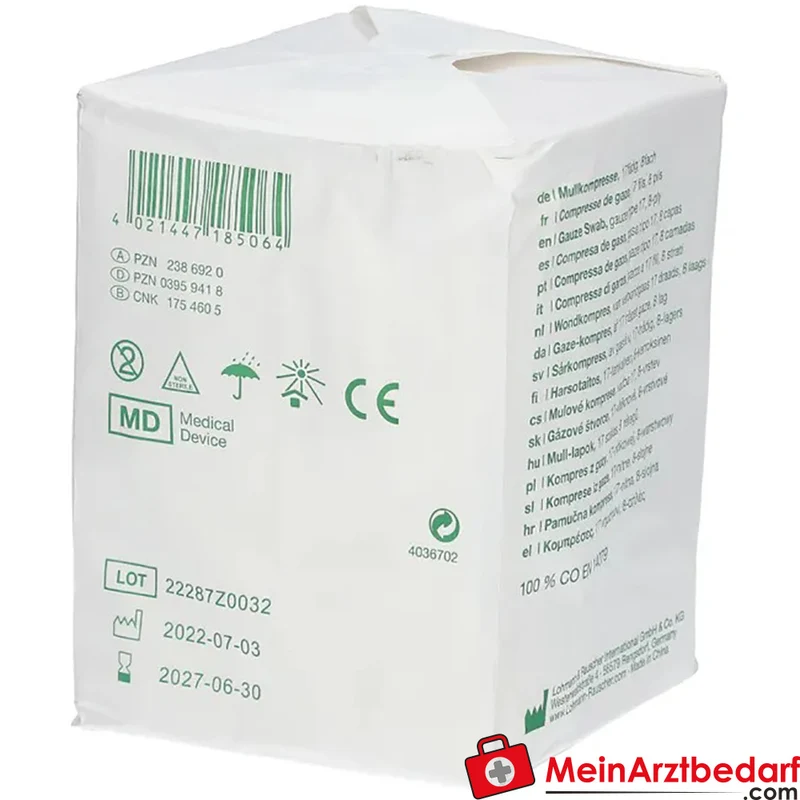Gazin Mullkompresse 10 x 10 cm unsteril 8-lagig Verbandmull 100 Stück