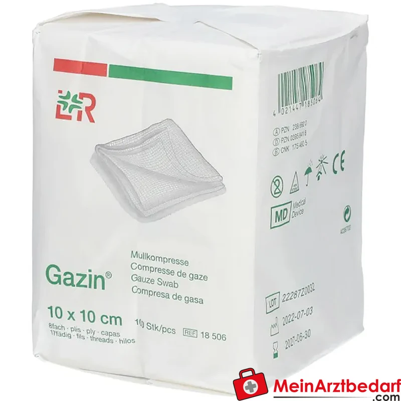 Gazin Mullkompresse 10 x 10 cm unsteril 8-lagig Verbandmull 100 Stück