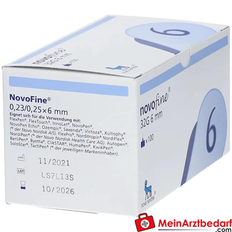 NovoFine Einwegnadeln 0,32 x 6 mm (32G) konisch steril 100 Stück