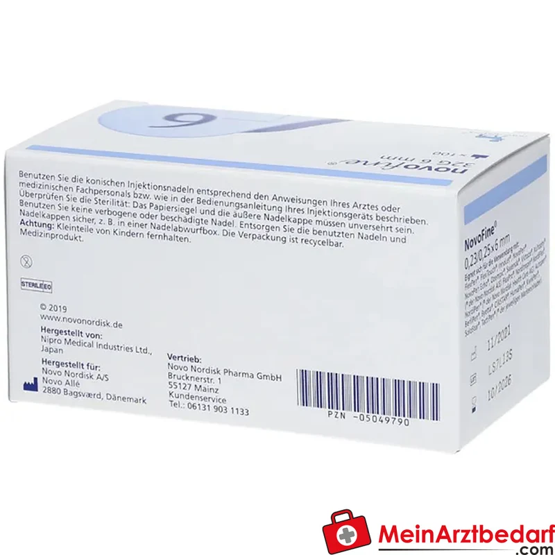 NovoFine Einwegnadeln 0,32 x 6 mm (32G) konisch steril 100 Stück