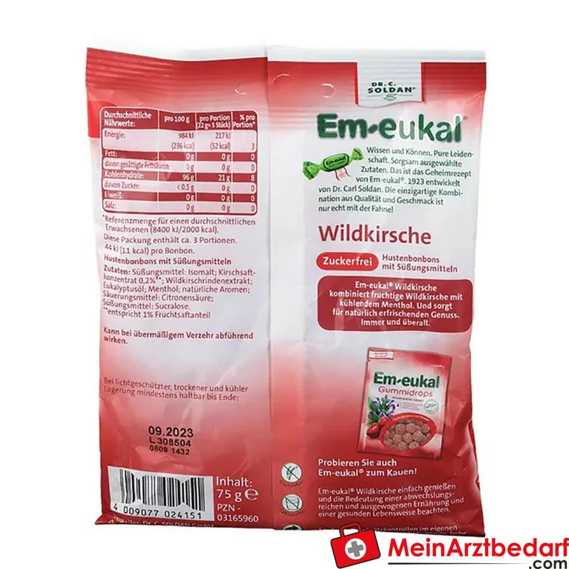 Em-eukal Wildkirsche zuckerfrei Bonbons mit Vitamin C 75 g