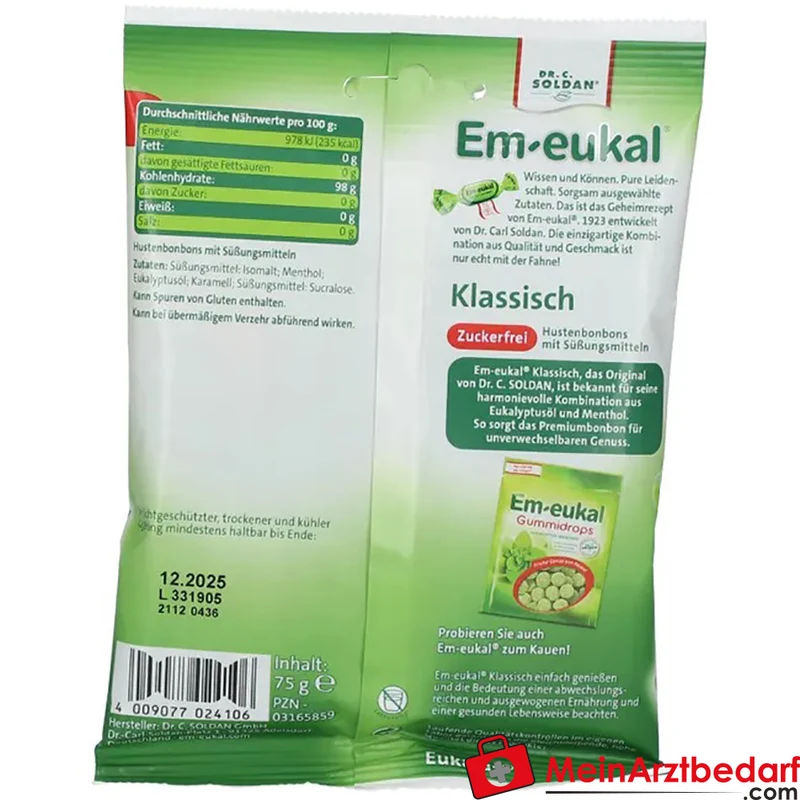 Em-eukal Klassisch zuckerfrei Menthol‑Eukalyptus Bonbons 75 g