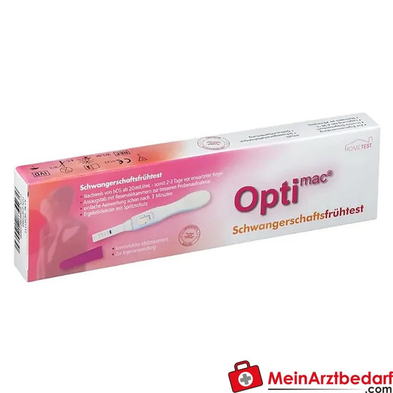 Optimac Schwangerschaftsfrühtest hCG-Nachweis 20 mIU/ml Urintest 1 Stück