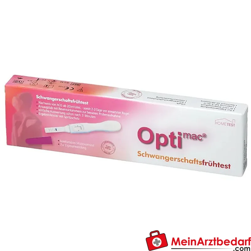 Optimac Schwangerschaftsfrühtest hCG-Nachweis 20 mIU/ml Urintest 1 Stück