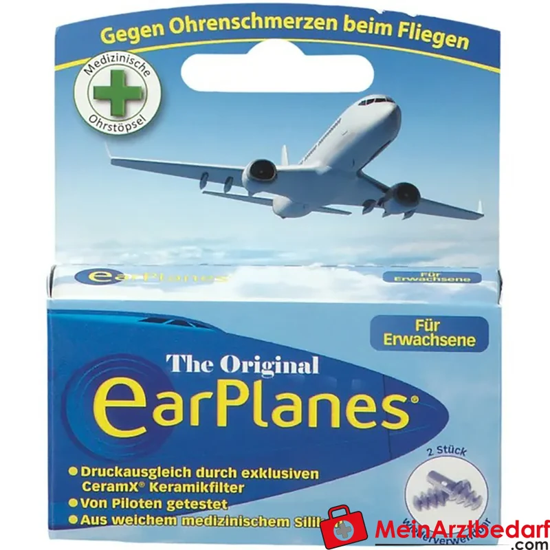 EarPlanes Ohrstöpsel für Erwachsene, Keramikfilter, hypoallergenes Silikon, 2 St.