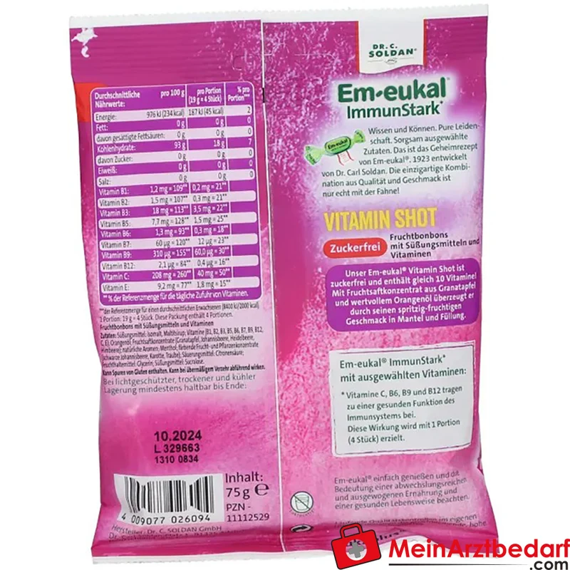 Em-eukal ImmunStark Vitamin Shot Bonbons zuckerfrei mit 10 Vitaminen 75 g