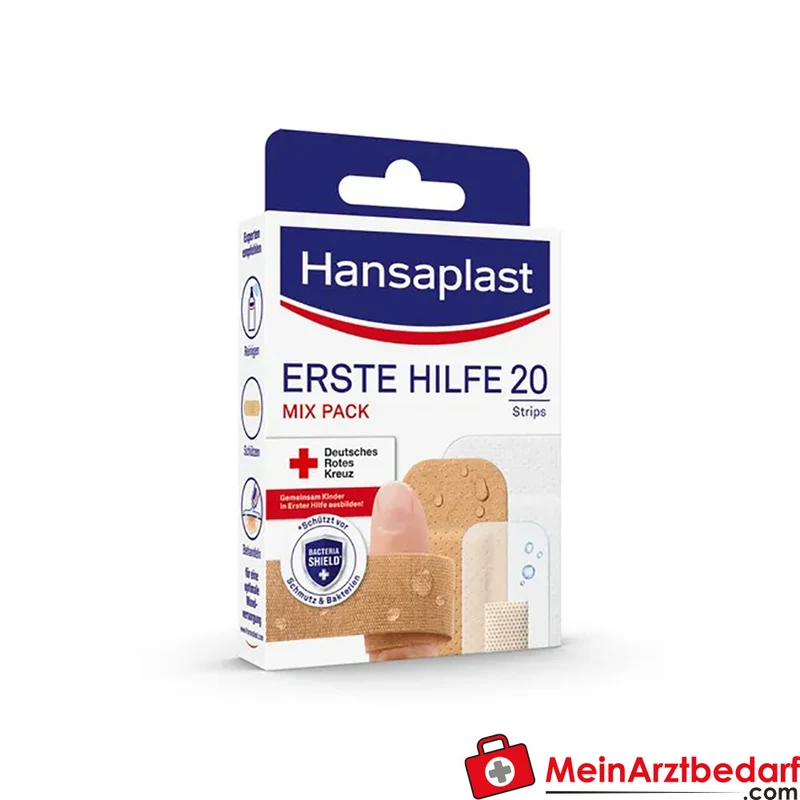 Hansaplast Erste Hilfe Pflaster Mix Strips Bacteria Shield latexfrei 20 Stück