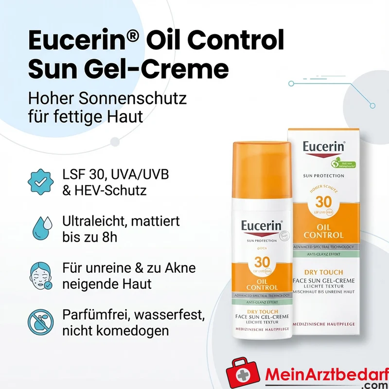 Eucerin Oil Control Face Sun Gel-Creme LSF 30 50 ml für fettige, unreine und zu Akne neigende Haut