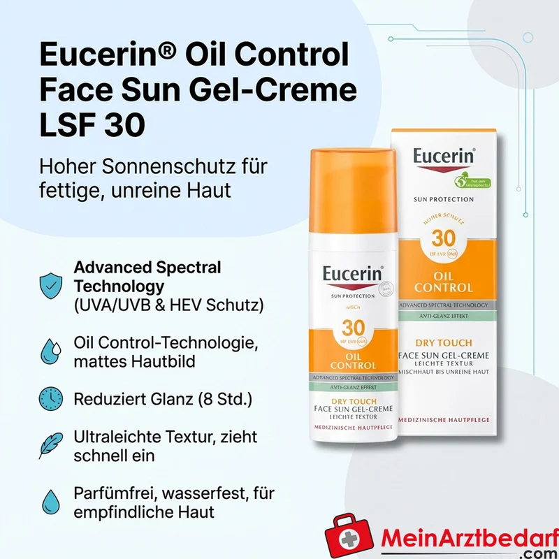 Eucerin Oil Control Face Sun Gel-Creme LSF 30 50 ml für fettige, unreine und zu Akne neigende Haut
