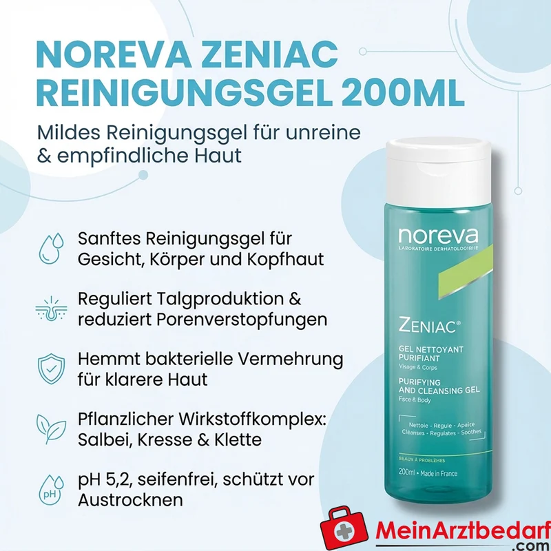 noreva Zeniac Reinigungsgel mit Salbei-, Kresse- & Klettenwurzelextrakt 200 ml