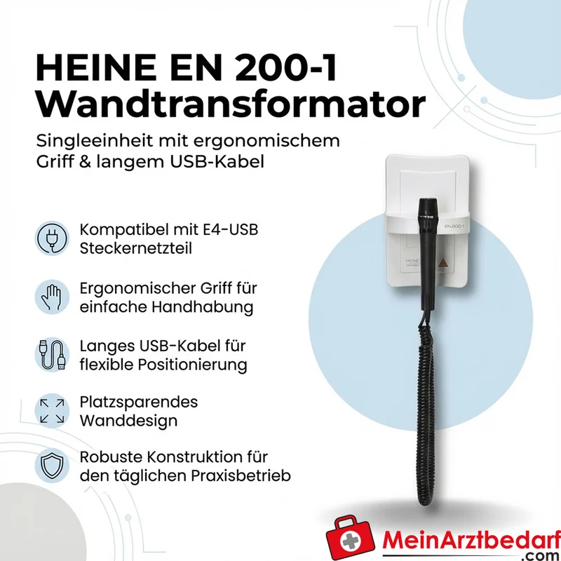 HEINE EN 200-1 Wandtransformator Singleeinheit, langes USB-Kabel, E4-USB kompatibel