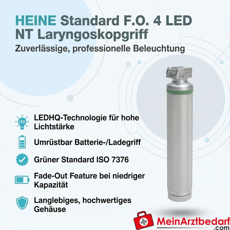 HEINE Standard F.O.4 LED NT Laryngoskopgriff umrüstbar Batterie-/Ladegriff, ISO 7376 kompatibel