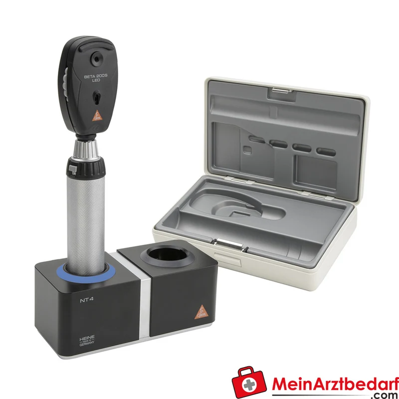 HEINE BETA 200S Ophthalmoskop LEDHQ mit BETA4 NT Ladegriff und NT4 Tisch-Ladegerät