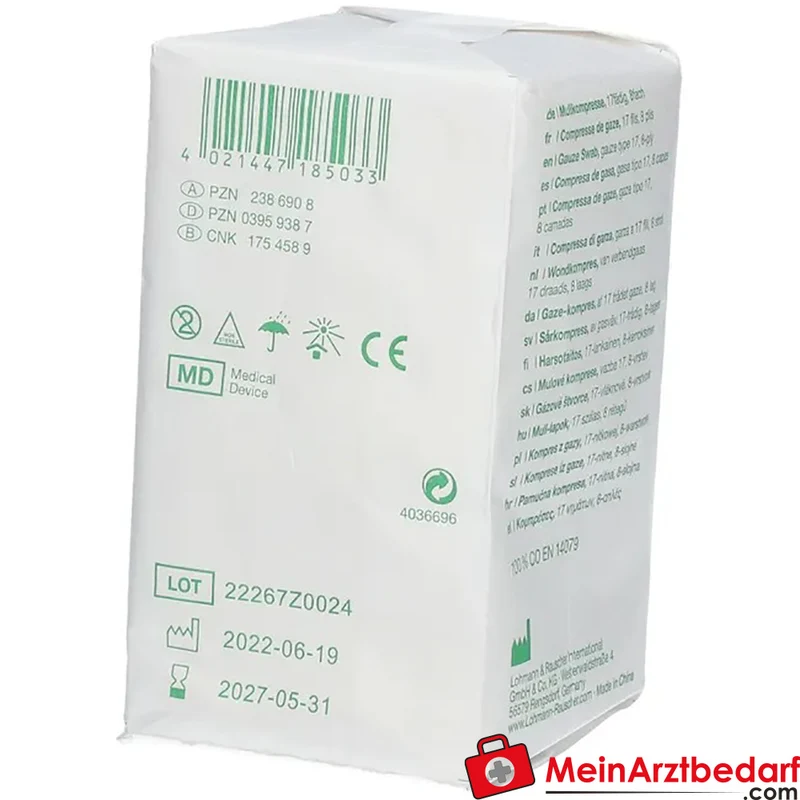Gazin Mullkompresse 7,5 x 7,5 cm unsteril 8-lagig 100 Stück