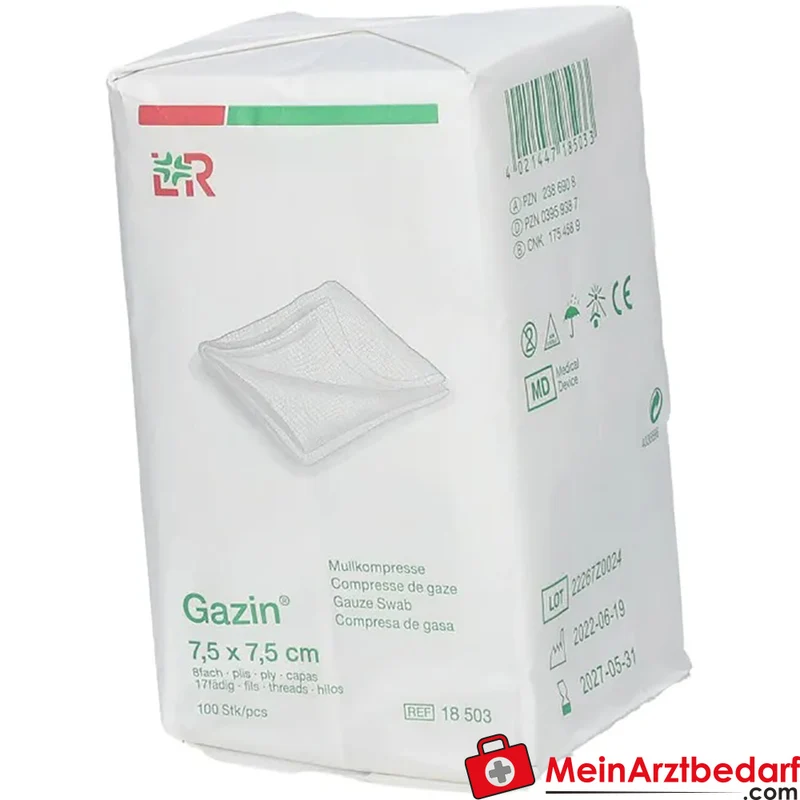 Gazin Mullkompresse 7,5 x 7,5 cm unsteril 8-lagig 100 Stück