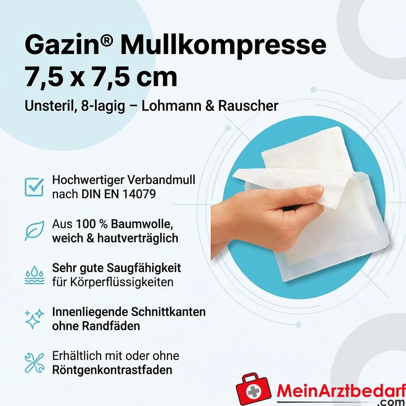 Gazin Mullkompresse 7,5 x 7,5 cm unsteril 8-lagig 100 Stück