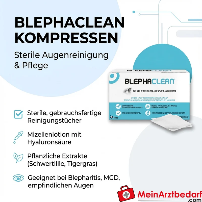 Blephaclean Kompressen, sterile Augenreinigungstücher, Hyaluronsäure, 20 St.