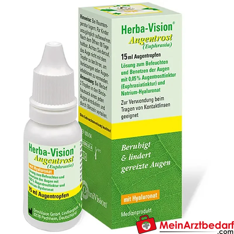 Herba-Vision Augentrost Augentropfen 0,05% Augentrosttinktur mit Natrium‑Hyaluronat 15 ml