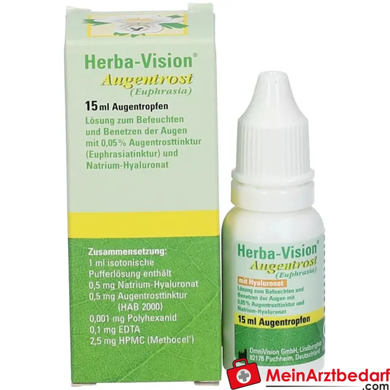Herba-Vision Augentrost Augentropfen 0,05% Augentrosttinktur mit Natrium‑Hyaluronat 15 ml