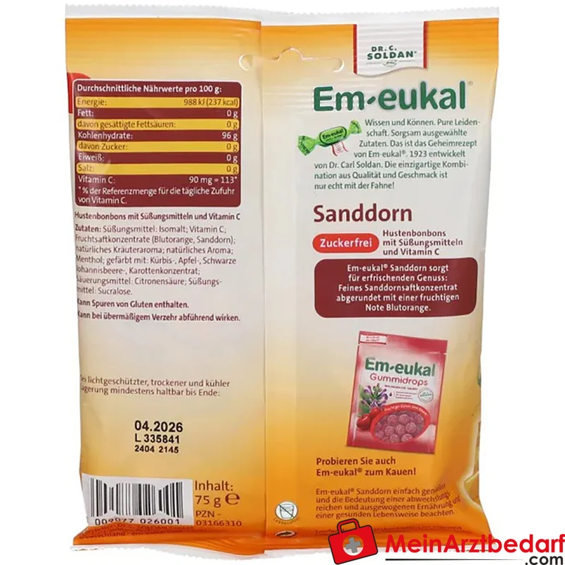 Em-eukal Bonbons Sanddorn zuckerfrei 75 g