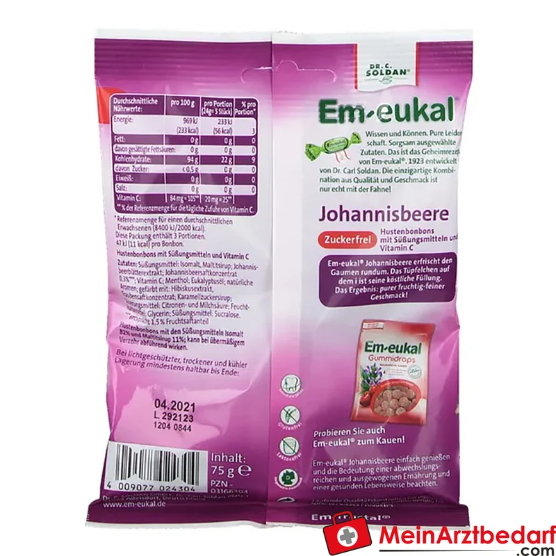 Em-eukal Johannisbeere gefüllt zuckerfrei Bonbons 75 g