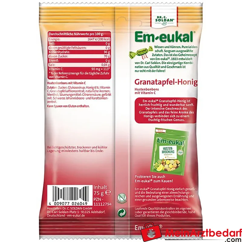 Em-eukal Granatapfel-Honig Bonbons mit Vitamin C und Menthol 75 g