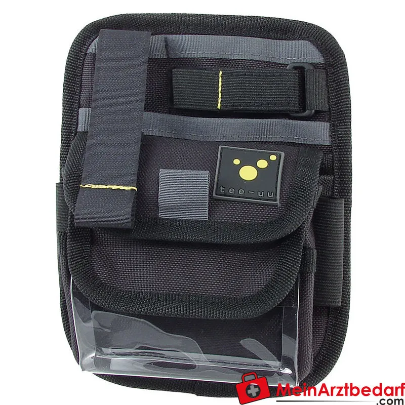 TEE-UU MEDIC Rettungsdienst-Holster schwarz, 1200D Polyester, 14,5×19×5 cm – GLOVE-FIX, 5 Fächer, Klarsichtfach