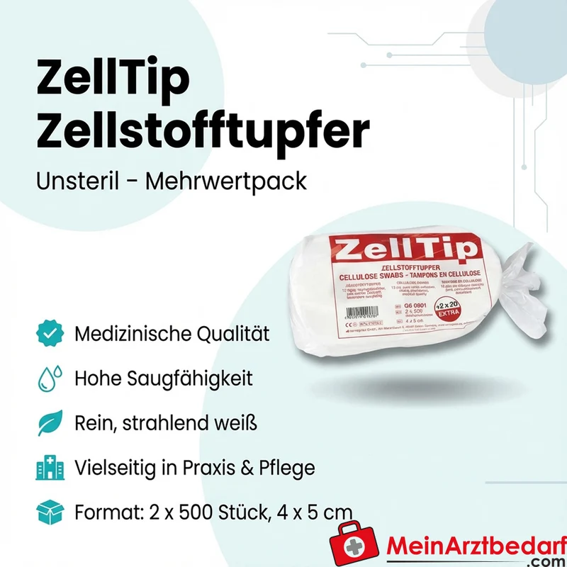 Zelltip Zellstofftupfer 4 x 5 cm, 2 x 500 Stk.