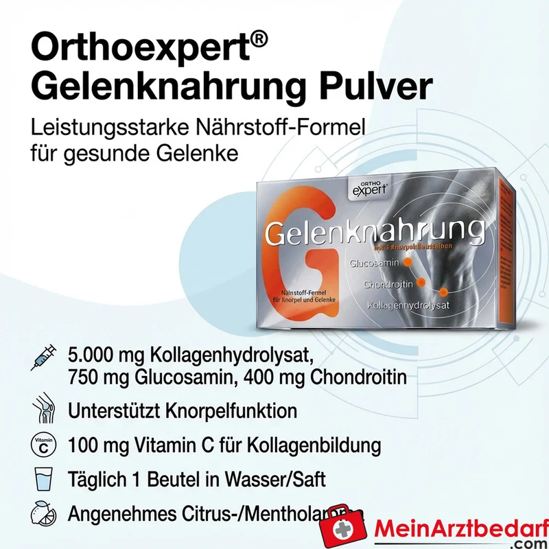 Orthoexpert Gelenknahrung Pulver 5.000 mg Kollagenhydrolysat, 750 mg Glucosamin, 400 mg Chondroitin, 30 Beutel (240 g)