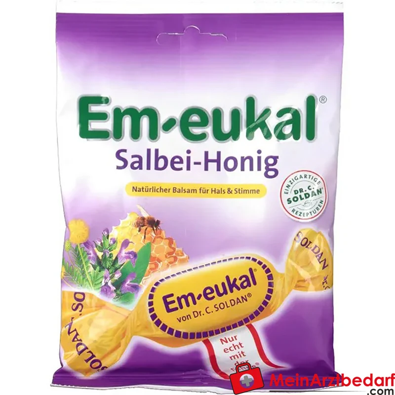 Em-eukal Salbei-Honig Bonbons zuckerhaltig mit Salbeiextrakt und Akazienhonig 75 g