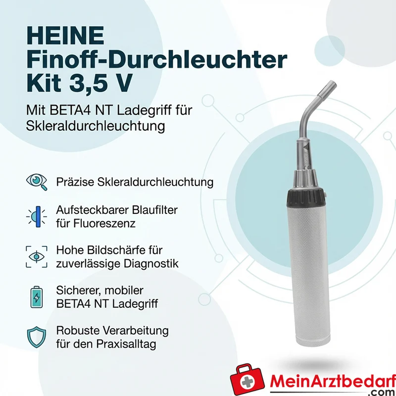 HEINE Finoff-Durchleuchter Kit 3,5 V BETA4 NT Ladegriff Blaufilter für Skleraldurchleuchtung