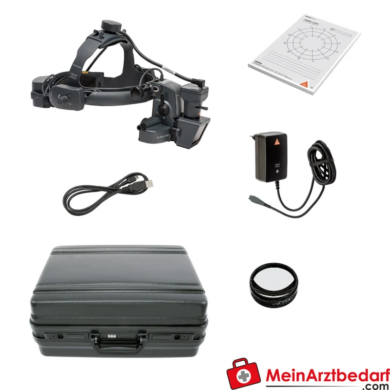 HEINE Omega 500 LED indirektes Ophthalmoskop 5‑MP DV1 Videokamera mPack Akku