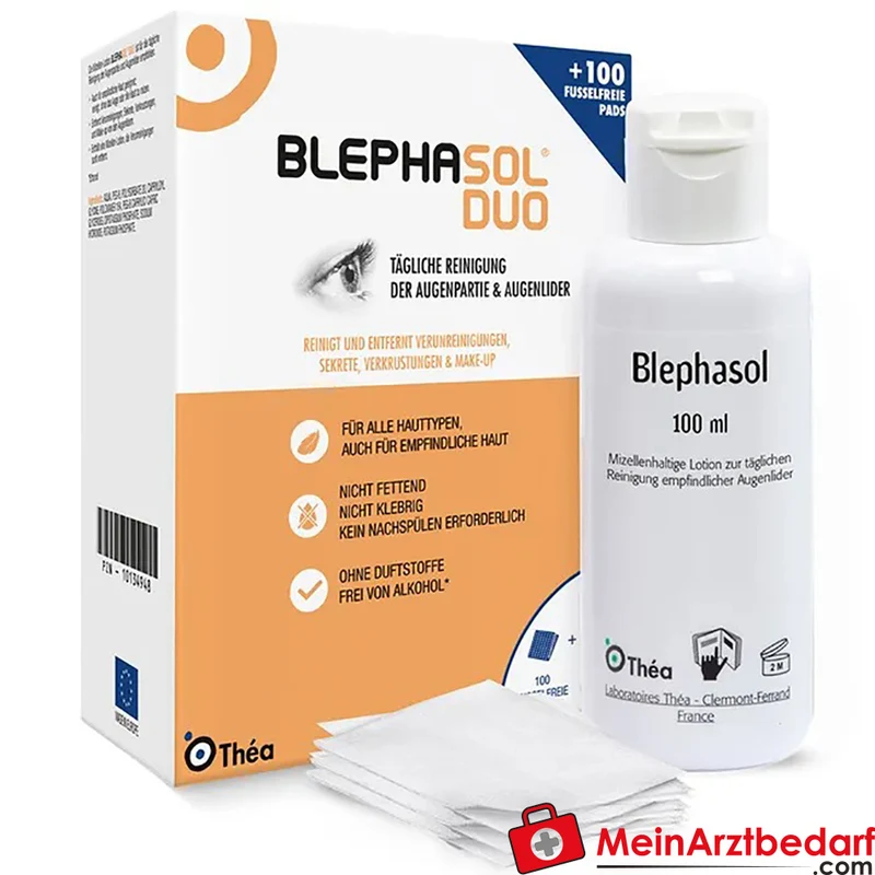 Blephasol Duo Poloxamer 184 Augenlidlotion 100 ml, 100 Reinigungspads