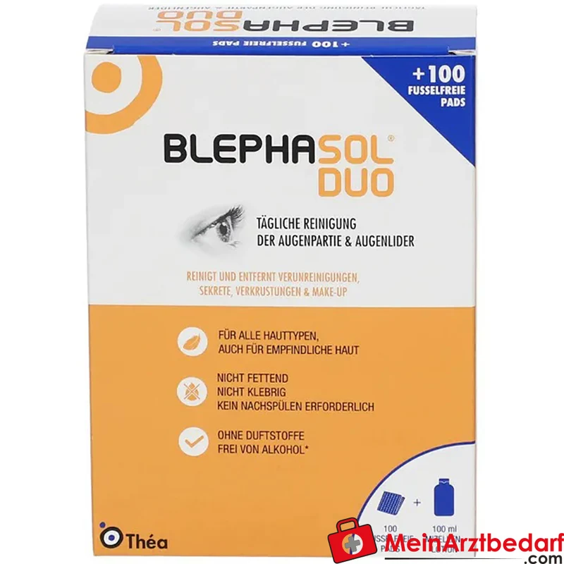 Blephasol Duo Poloxamer 184 Augenlidlotion 100 ml, 100 Reinigungspads