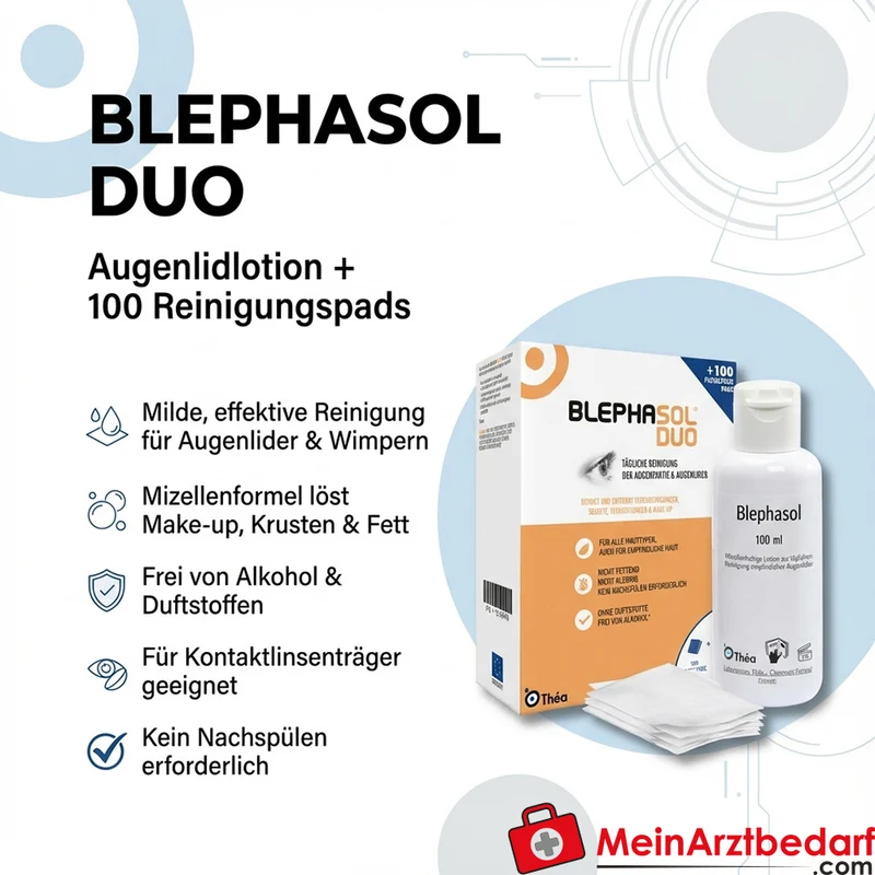 Blephasol Duo Poloxamer 184 Augenlidlotion 100 ml, 100 Reinigungspads