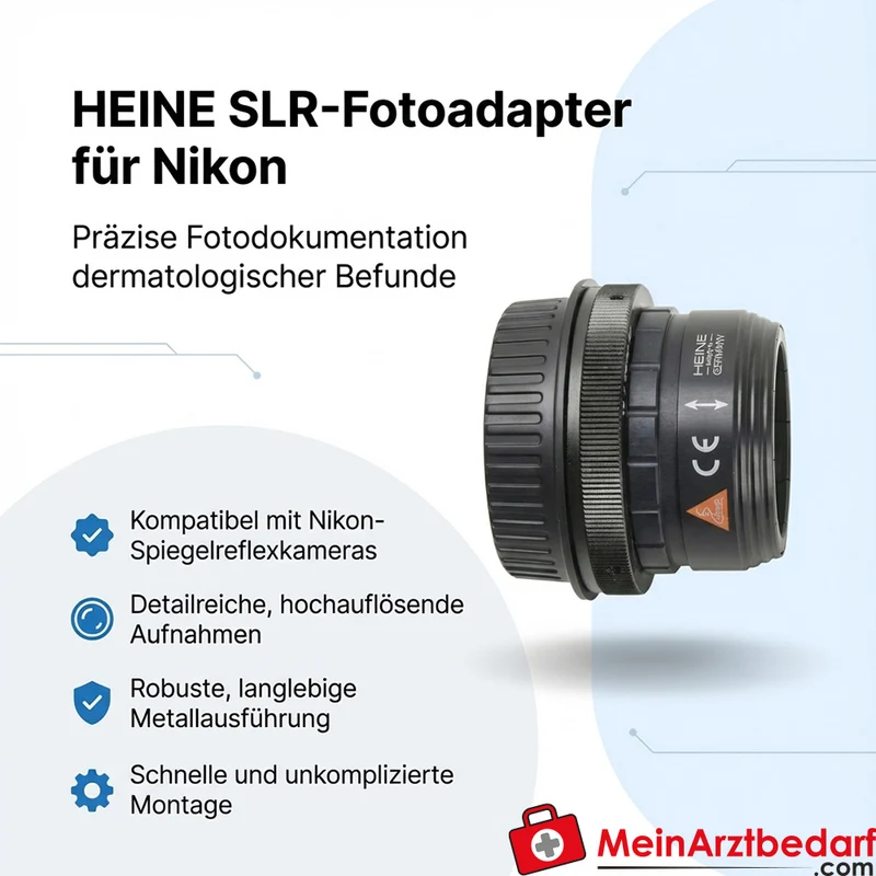 HEINE SLR-Fotoadapter für Nikon DSLR und Dermatoskop, hochwertige Metallausführung