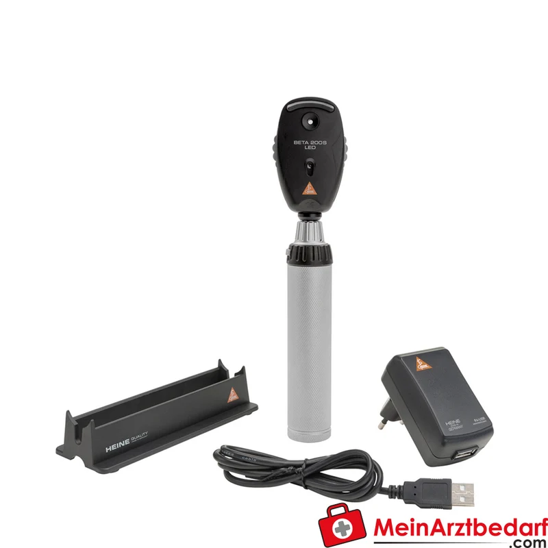 HEINE BETA 200S LED Ophthalmoskop asphärisches Optiksystem, stufenlos dimmbar, USB-Akku