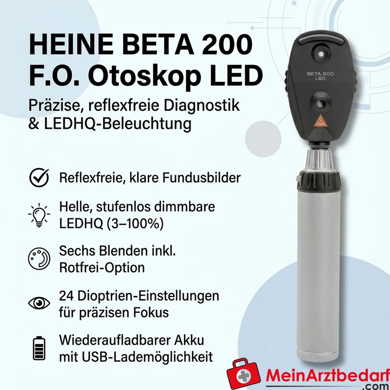 HEINE BETA 200 F.O. Otoskop LED dimmbar asphärische Optik Akku mit USB