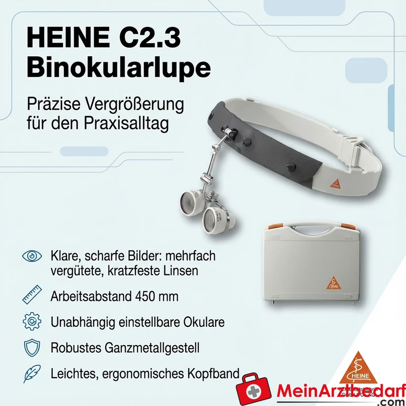 HEINE C2.3 Binokularlupe Kopfbandlupe 450 mm Arbeitsabstand Ganzmetallgestell