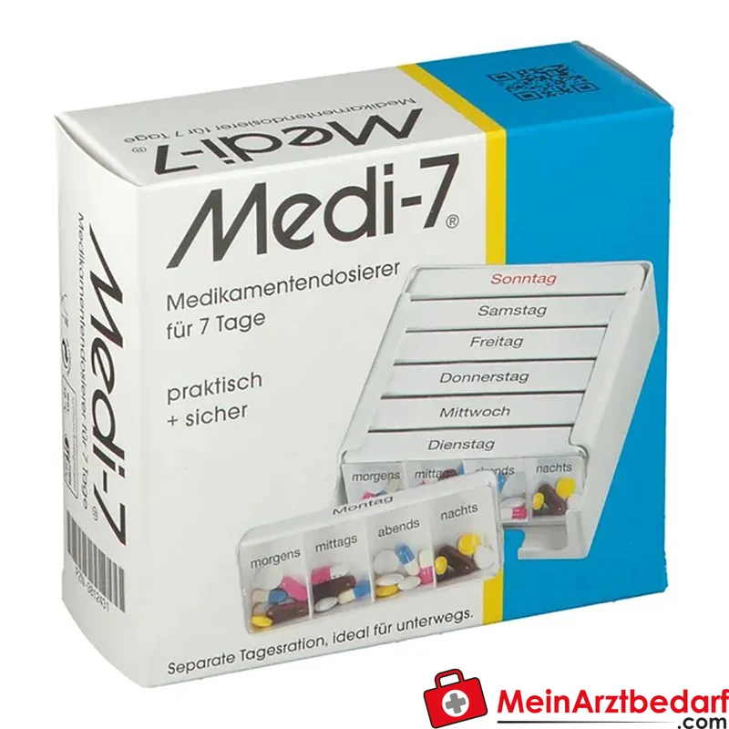 Medi-7 Medikamenten-Dosierer ABS Kunststoff mit Klarsicht-Schiebedeckel, 1 Stück, kompakt 12,5×5,0×11,5 cm