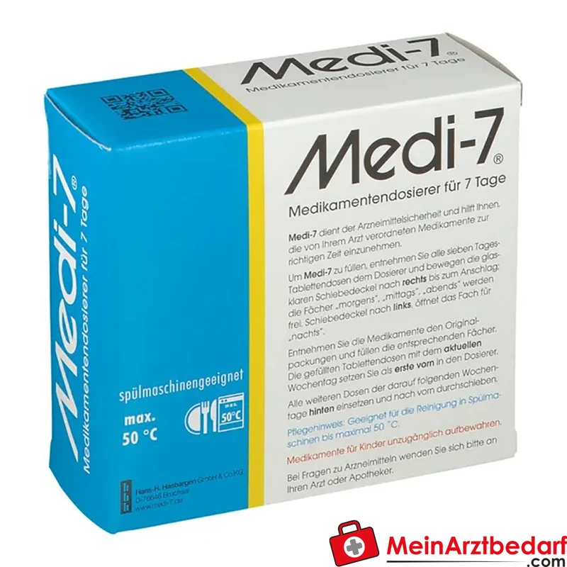 Medi-7 Medikamenten-Dosierer ABS Kunststoff mit Klarsicht-Schiebedeckel, 1 Stück, kompakt 12,5×5,0×11,5 cm