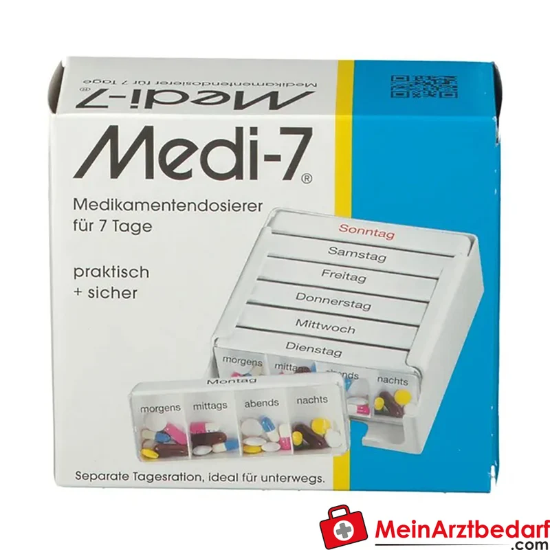Medi-7 Medikamenten-Dosierer ABS Kunststoff mit Klarsicht-Schiebedeckel, 1 Stück, kompakt 12,5×5,0×11,5 cm