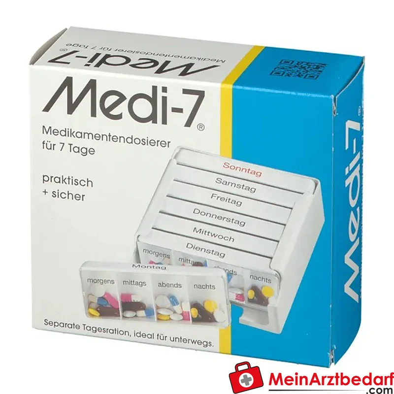 Medi-7 Medikamenten-Dosierer ABS Kunststoff mit Klarsicht-Schiebedeckel, 1 Stück, kompakt 12,5×5,0×11,5 cm