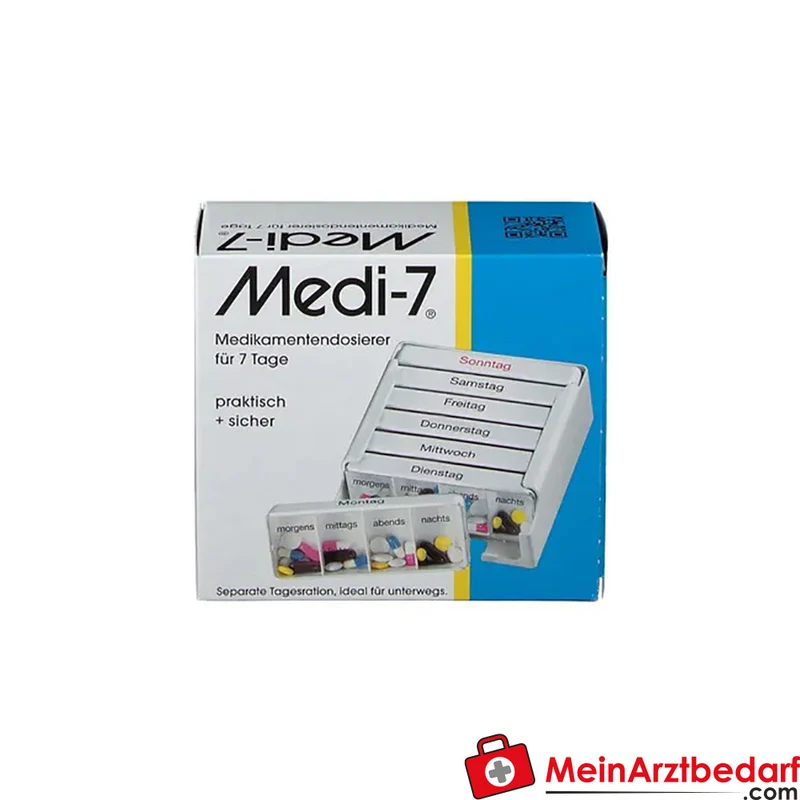 Medi-7 Medikamenten-Dosierer ABS Kunststoff mit Klarsicht-Schiebedeckel, 1 Stück, kompakt 12,5×5,0×11,5 cm