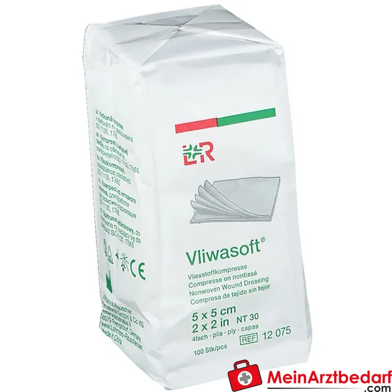 Vliwasoft Vliesstoffkompresse 5 cm x 5 cm 4-lagig unsteril 100 Stück